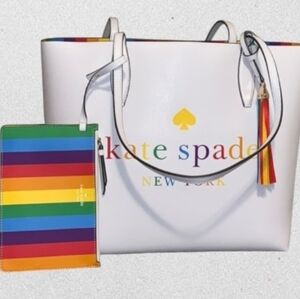 NWT kate spade ♠️ arch spectrum Large pride logo rainbow reversible tote bag